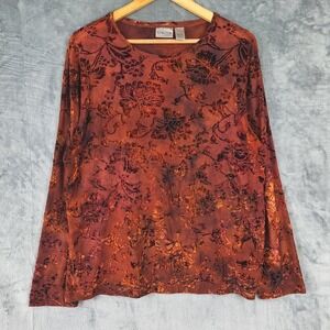 Chicos Top 3 XL Orange Velvet Burnout Dark Floral Whimsigoth Fairy Grunge Casual